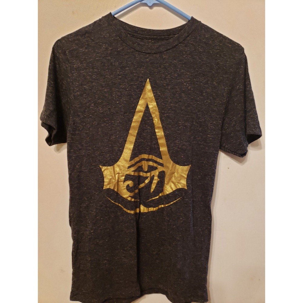 Assassins Creed Origins Logo Gold Foil Print Grey Adult‎ T-Shirt Mens Size S